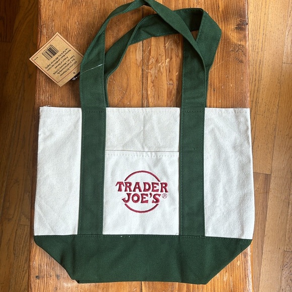 NWT Trader Joe's Mini Canvas Tote Bag - GREEN - Picture 11 of 11